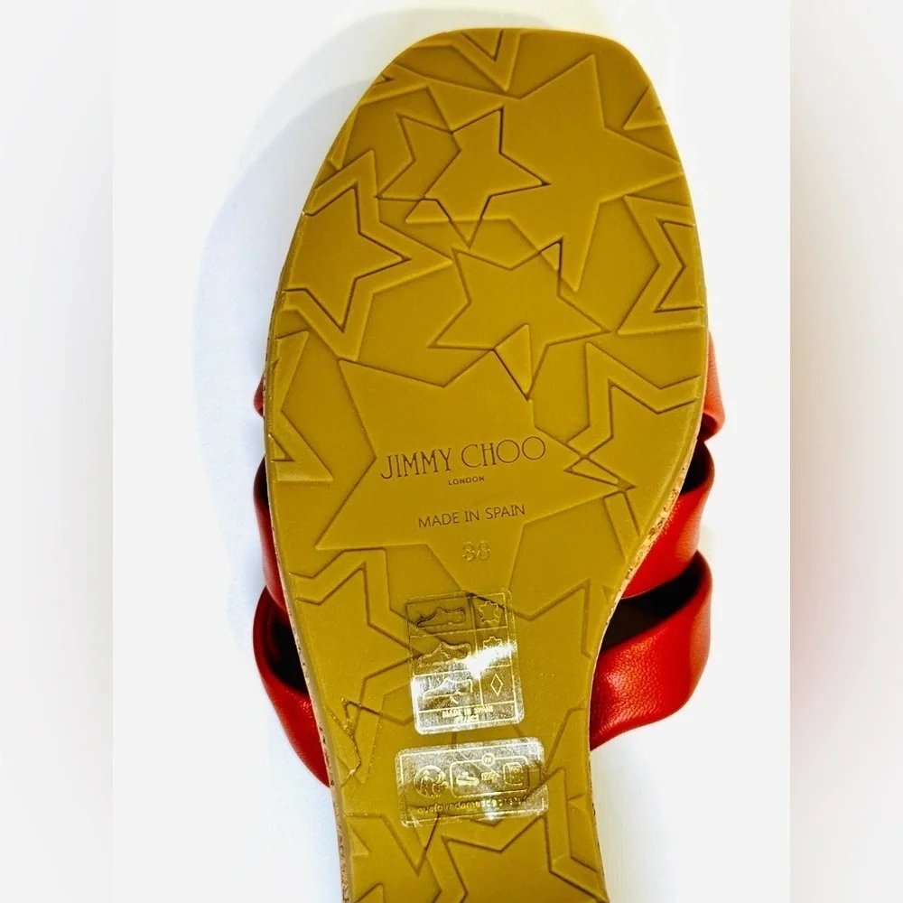Jimmy Choo Maribou 50 Platform Wedge Slide Sandals Orange Napa Leather Size 38